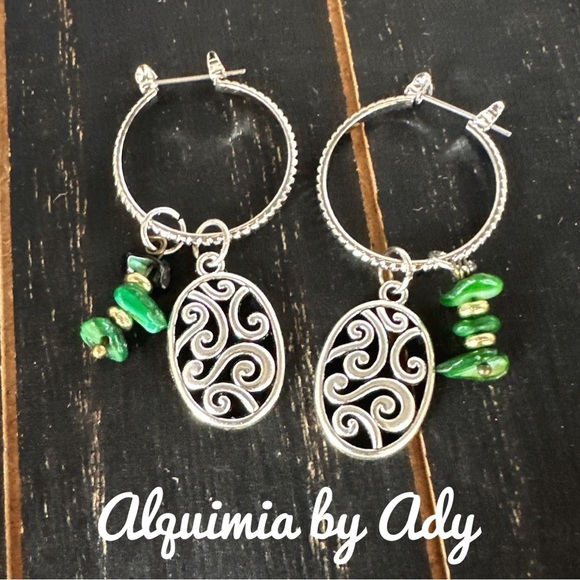 Alquimia Silver and Green Hoop Earrings - Picture 1 of 1